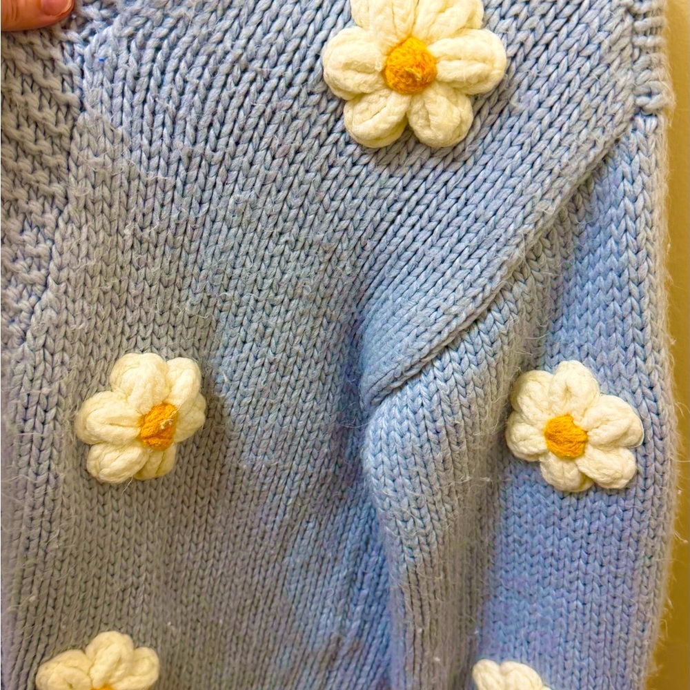 Altar'd State Light Blue Daisy-Appliqué Open-Front Cardigan - Picture 5 of 9
